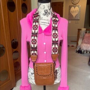 Brand New Cognac Brown Leather Crossbody Bag with Studded Detailing